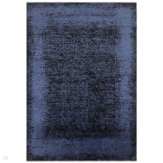 Elodie Modern Abstract Metallic Shimmer Bordered Overdyed Textured Soft-Touch Flatweave Indigo Blue/Black Rug-Asiatic Carpets-Rug Love - The Most Loved Rug Store