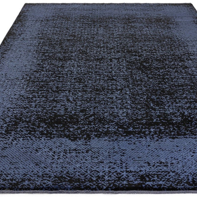 Elodie Modern Abstract Metallic Shimmer Bordered Overdyed Textured Soft-Touch Flatweave Indigo Blue/Black Rug-Asiatic Carpets-Rug Love - The Most Loved Rug Store