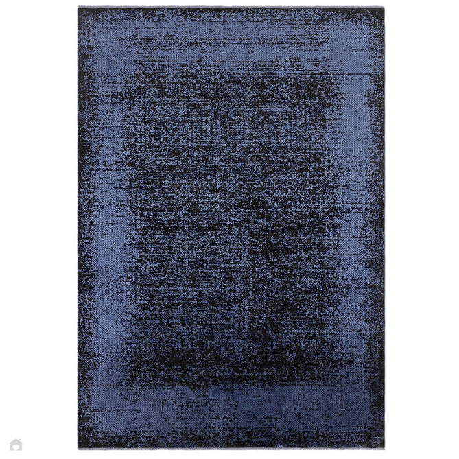 Elodie Modern Abstract Metallic Shimmer Bordered Overdyed Textured Soft-Touch Flatweave Indigo Blue/Black Rug-Asiatic Carpets-Rug Love - The Most Loved Rug Store