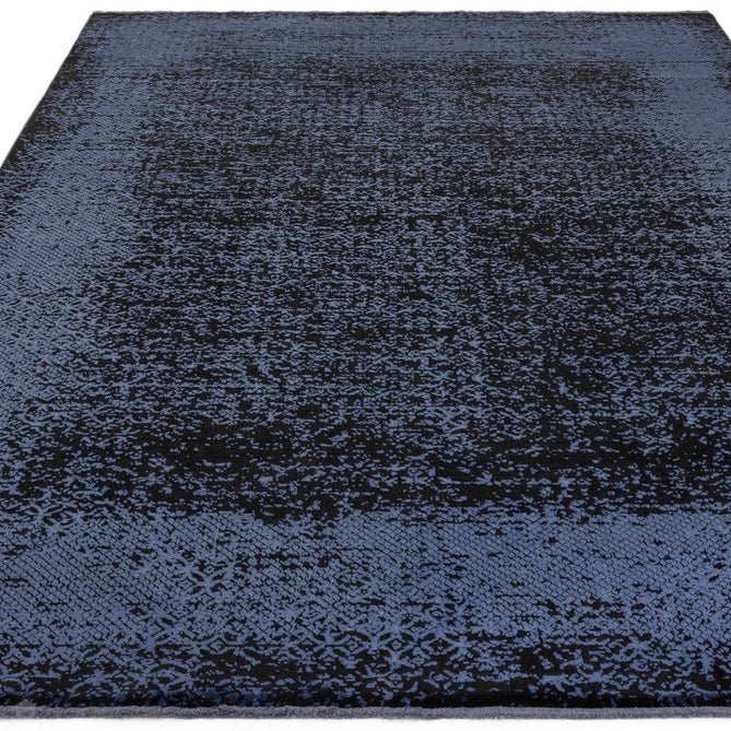 Elodie Modern Abstract Metallic Shimmer Bordered Overdyed Textured Soft-Touch Flatweave Indigo Blue/Black Rug-Asiatic Carpets-Rug Love - The Most Loved Rug Store