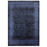 Elodie Modern Abstract Metallic Shimmer Bordered Overdyed Textured Soft-Touch Flatweave Indigo Blue/Black Rug