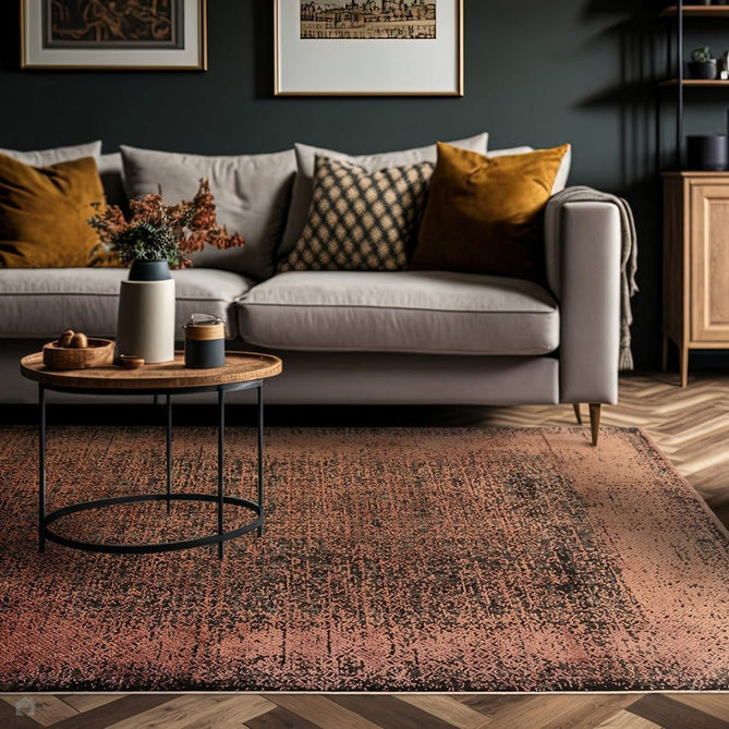 Elodie Modern Abstract Metallic Shimmer Bordered Overdyed Textured Soft-Touch Flatweave Terracotta/Black Rug-Asiatic Carpets-Rug Love - The Most Loved Rug Store