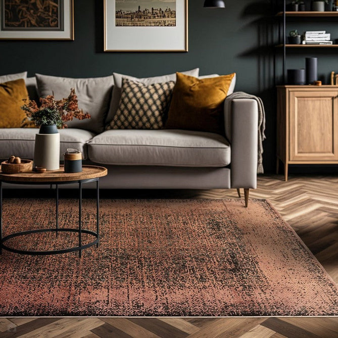 Elodie Modern Abstract Metallic Shimmer Bordered Overdyed Textured Soft-Touch Flatweave Terracotta/Black Rug-Asiatic Carpets-Rug Love - The Most Loved Rug Store