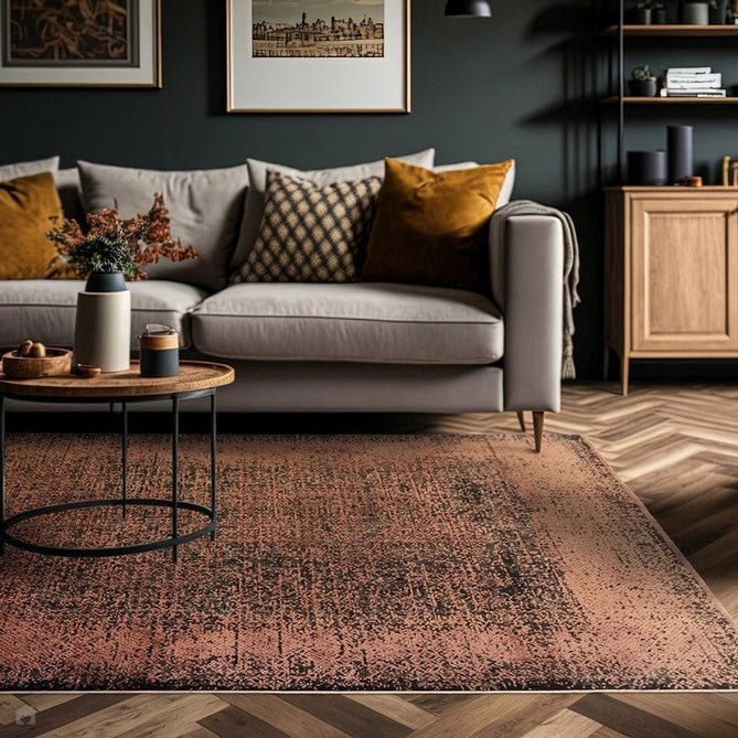 Elodie Modern Abstract Metallic Shimmer Bordered Overdyed Textured Soft-Touch Flatweave Terracotta/Black Rug-Asiatic Carpets-Rug Love - The Most Loved Rug Store