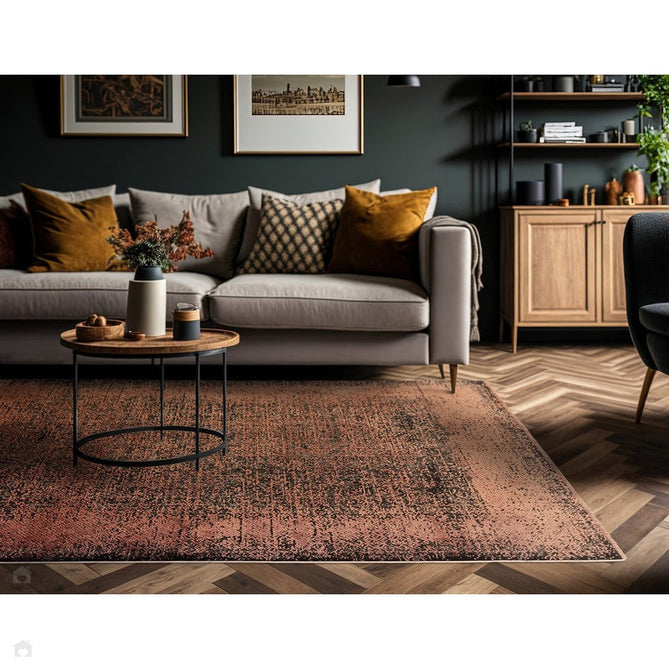 Elodie Modern Abstract Metallic Shimmer Bordered Overdyed Textured Soft-Touch Flatweave Terracotta/Black Rug-Asiatic Carpets-Rug Love - The Most Loved Rug Store
