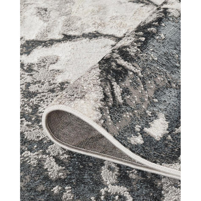 Elysium Huracan ELY03 Modern Abstract Distressed Metallic Shimmer Soft Textured Velvet Touch Polyblend Low Profile Short Pile Stone Grey/Graphite Grey/Charcoal Black/Pewter/Ivory/Silver Sheen Runner-Desire Rugs-Rug Love - The Most Loved Rug Store