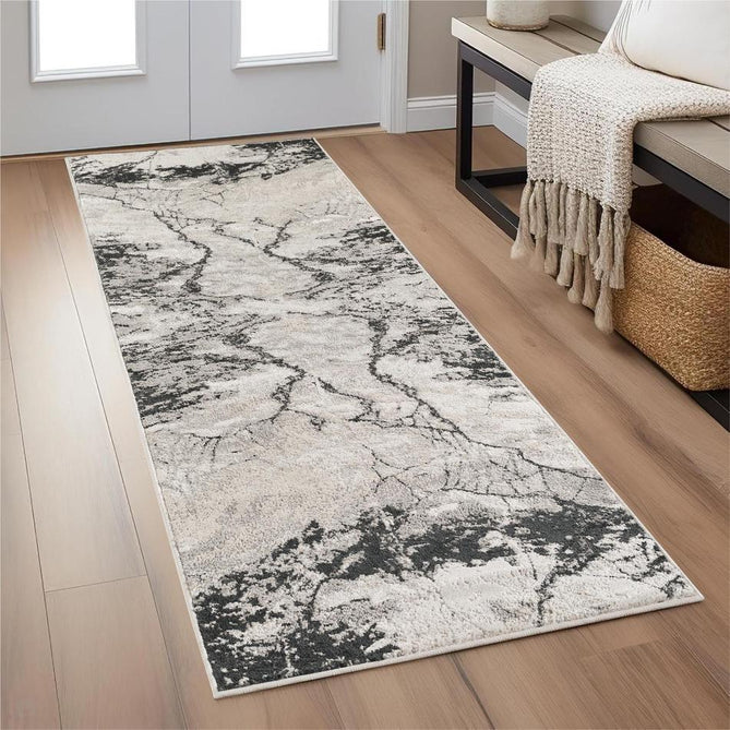 Elysium Huracan ELY03 Modern Abstract Distressed Metallic Shimmer Soft Textured Velvet Touch Polyblend Low Profile Short Pile Stone Grey/Graphite Grey/Charcoal Black/Pewter/Ivory/Silver Sheen Runner-Desire Rugs-Rug Love - The Most Loved Rug Store
