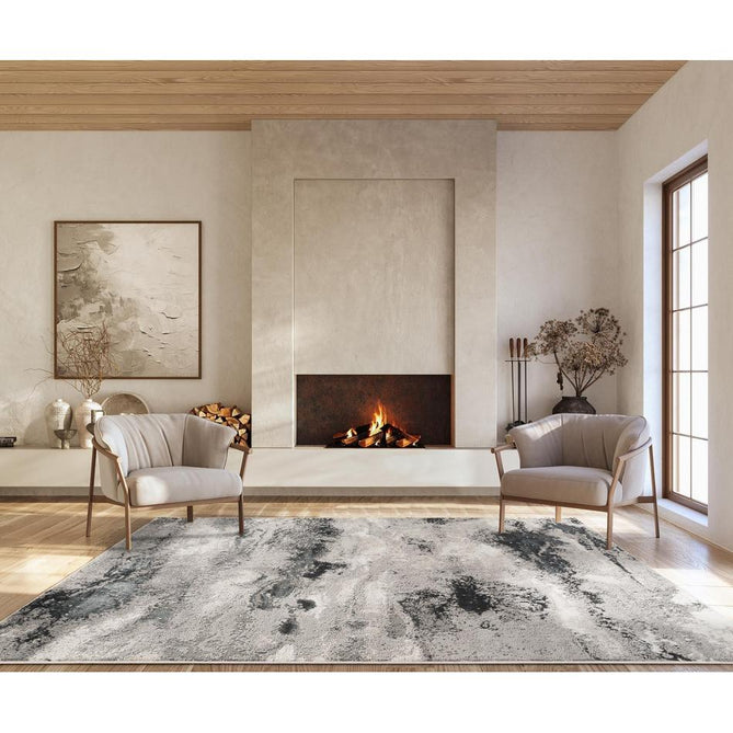 Elysium Mist ELY04 Modern Abstract Distressed Metallic Shimmer Soft Textured Velvet Touch Polyblend Low Profile Short Pile Steel Grey/Charcoal Grey/Pewter/Ash Grey/Ivory/Silver Sheen Rug-Desire Rugs-Rug Love - The Most Loved Rug Store