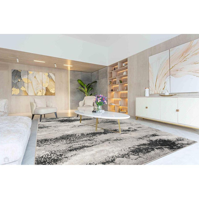 Elysium Mist ELY04 Modern Abstract Distressed Metallic Shimmer Soft Textured Velvet Touch Polyblend Low Profile Short Pile Steel Grey/Charcoal Grey/Pewter/Ash Grey/Ivory/Silver Sheen Rug-Desire Rugs-Rug Love - The Most Loved Rug Store