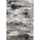 Elysium Mist ELY04 Modern Abstract Distressed Metallic Shimmer Soft Textured Velvet Touch Polyblend Low Profile Short Pile Steel Grey/Charcoal Grey/Pewter/Ash Grey/Ivory/Silver Sheen Rug