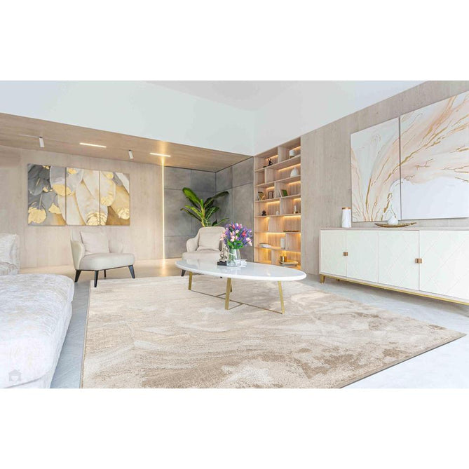 Elysium Nebula ELY05 Modern Abstract Distressed Metallic Shimmer Soft Textured Velvet Touch Polyblend Low Profile Short Pile Pearl White/Warm Beige/Taupe/Soft Sand/Ivory/Champagne Gold Sheen Rug-Desire Rugs-Rug Love - The Most Loved Rug Store
