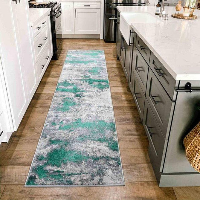 Emperor 310 Onyx EMP10 Modern Abstract Distressed Metallic Shimmer Soft Textured Hi-Lo Polyblend Short Pile Aqua Green/Steel Grey/Ivory/Silver/Charcoal Grey/Soft Taupe Rug-Desire Rugs-Rug Love - The Most Loved Rug Store