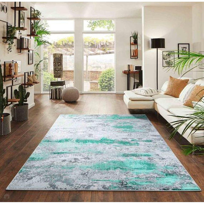 Emperor 310 Onyx EMP10 Modern Abstract Distressed Metallic Shimmer Soft Textured Hi-Lo Polyblend Short Pile Aqua Green/Steel Grey/Ivory/Silver/Charcoal Grey/Soft Taupe Rug-Desire Rugs-Rug Love - The Most Loved Rug Store