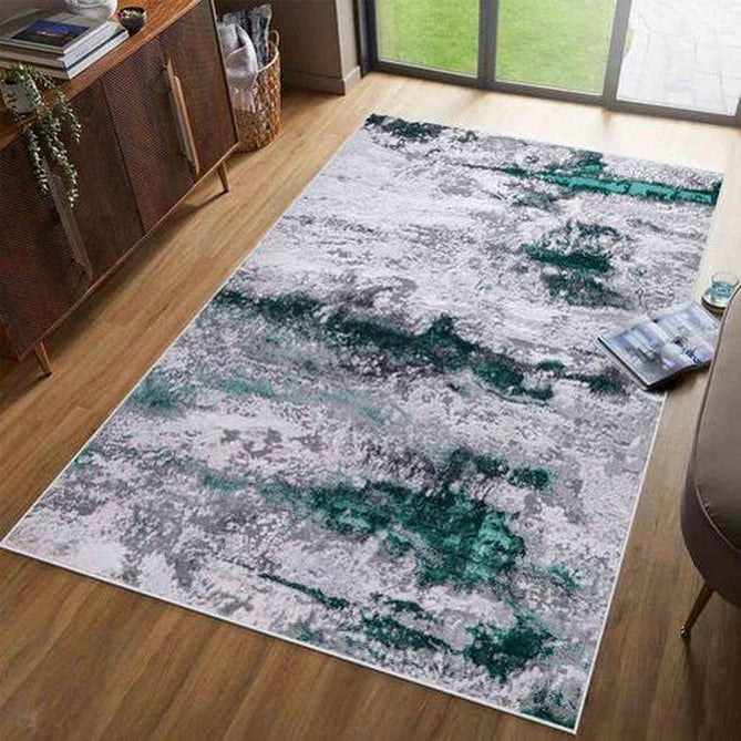 Emperor 310 Onyx EMP10 Modern Abstract Distressed Metallic Shimmer Soft Textured Hi-Lo Polyblend Short Pile Aqua Green/Steel Grey/Ivory/Silver/Charcoal Grey/Soft Taupe Rug-Desire Rugs-Rug Love - The Most Loved Rug Store