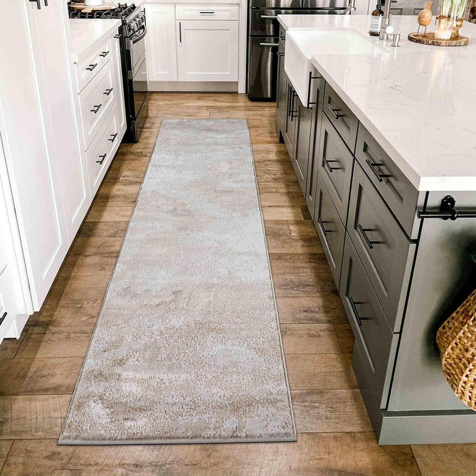 Emperor 310 Onyx EMP10 Modern Abstract Distressed Metallic Shimmer Soft Textured Hi-Lo Polyblend Short Pile Beige Runner-Desire Rugs-Rug Love - The Most Loved Rug Store