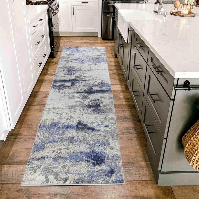 Emperor 310 Onyx EMP10 Modern Abstract Distressed Metallic Shimmer Soft Textured Hi-Lo Polyblend Short Pile Navy Runner-Desire Rugs-Rug Love - The Most Loved Rug Store