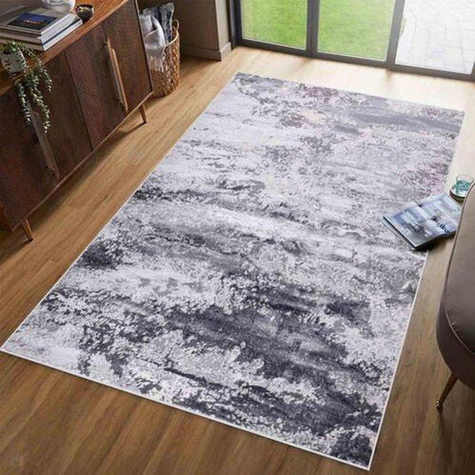 Emperor 310 Onyx EMP10 Modern Abstract Distressed Metallic Shimmer Soft Textured Hi-Lo Polyblend Short Pile Silver Rug-Desire Rugs-Rug Love - The Most Loved Rug Store