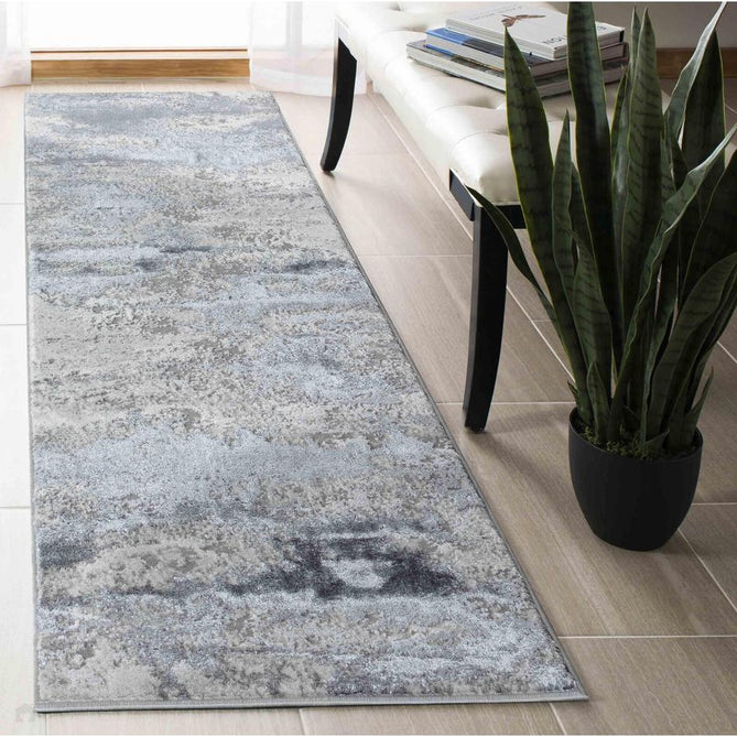 Emperor 310 Onyx EMP10 Modern Abstract Distressed Metallic Shimmer Soft Textured Hi-Lo Polyblend Short Pile Silver Runner-Desire Rugs-Rug Love - The Most Loved Rug Store