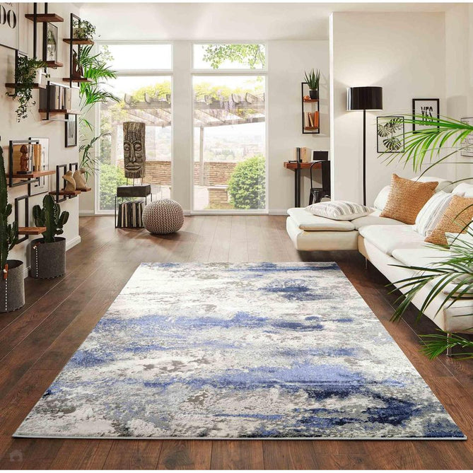 Emperor 310 Onyx EMP10 Modern Abstract Distressed Metallic Shimmer Soft Textured Hi-Lo Polyblend Short Pile Steel Grey/Charcoal/Ivory/Slate Blue/Cobalt/Navy Rug-Desire Rugs-Rug Love - The Most Loved Rug Store