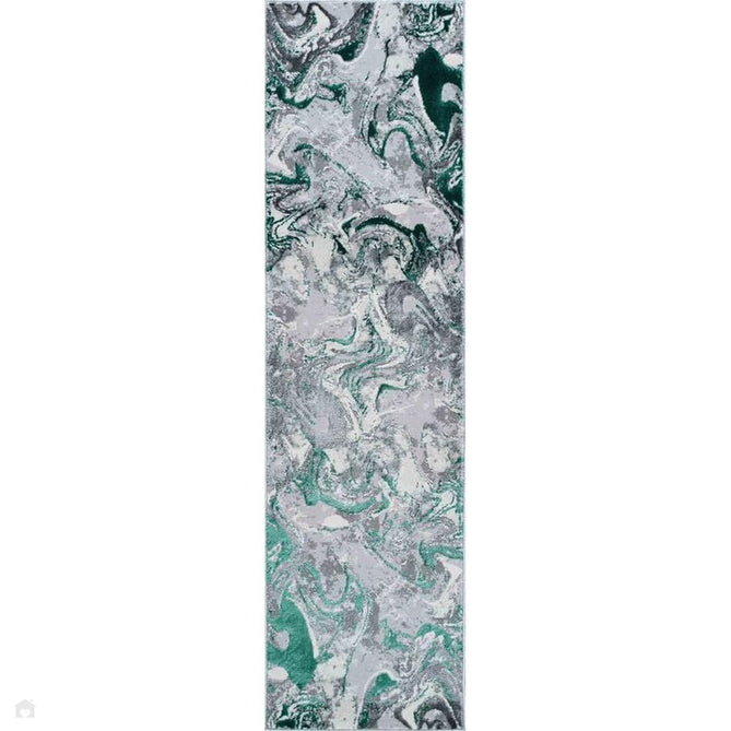 Emperor 315 Solarius EMP15 Modern Abstract Distressed Metallic Shimmer Soft Textured Hi-Lo Polyblend Short Pile Aqua Runner