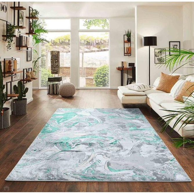Emperor 315 Solarius EMP15 Modern Abstract Distressed Metallic Shimmer Soft Textured Hi-Lo Polyblend Short Pile Aqua Rug-Desire Rugs-Rug Love - The Most Loved Rug Store