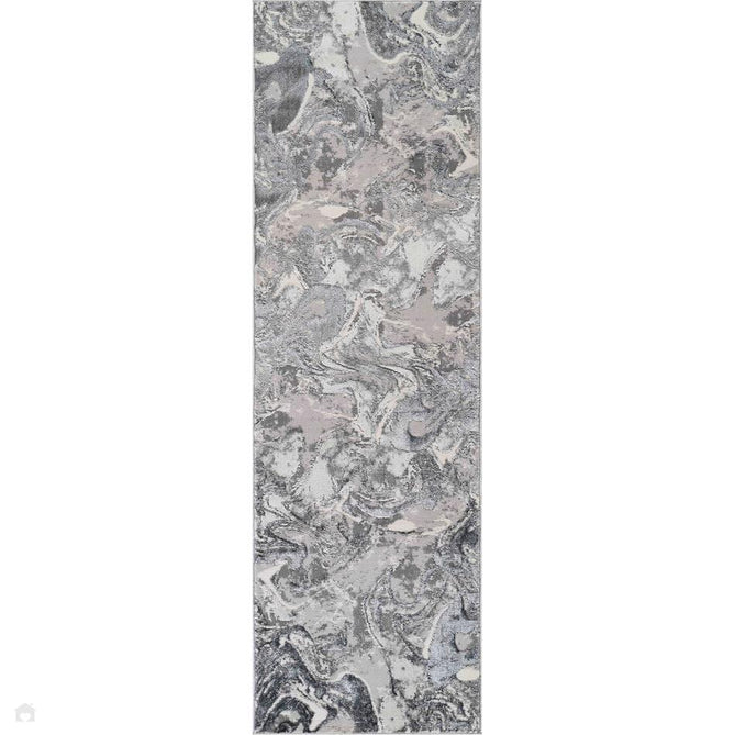 Emperor 315 Solarius EMP15 Modern Abstract Distressed Metallic Shimmer Soft Textured Hi-Lo Polyblend Short Pile Silver Runner