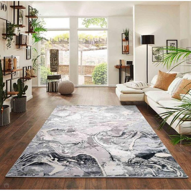 Emperor 315 Solarius EMP15 Modern Abstract Distressed Metallic Shimmer Soft Textured Hi-Lo Polyblend Short Pile Silver Rug-Desire Rugs-Rug Love - The Most Loved Rug Store