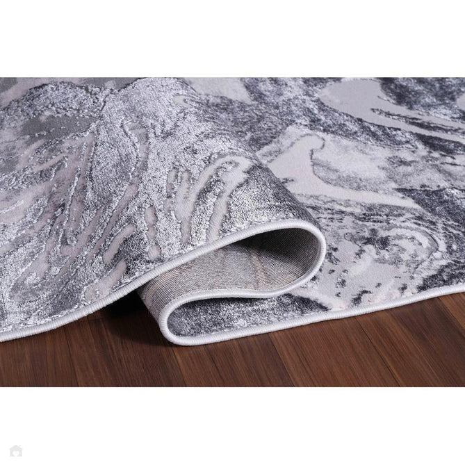 Emperor 315 Solarius EMP15 Modern Abstract Distressed Metallic Shimmer Soft Textured Hi-Lo Polyblend Short Pile Silver Runner