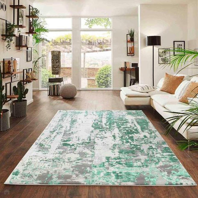 Emperor 320 Styra EMP20 Modern Abstract Distressed Metallic Shimmer Soft Textured Hi-Lo Polyblend Short Pile Aqua Rug-Desire Rugs-Rug Love - The Most Loved Rug Store