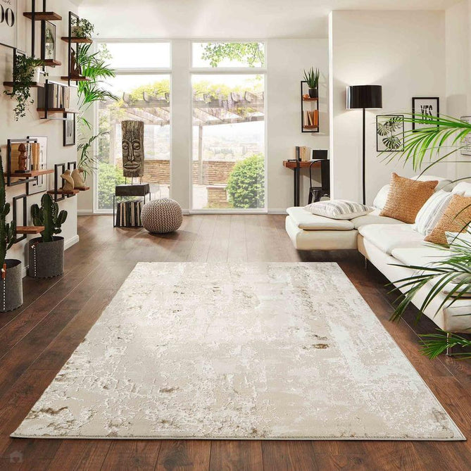 Emperor 320 Styra EMP20 Modern Abstract Distressed Metallic Shimmer Soft Textured Hi-Lo Polyblend Short Pile Beige Rug-Desire Rugs-Rug Love - The Most Loved Rug Store