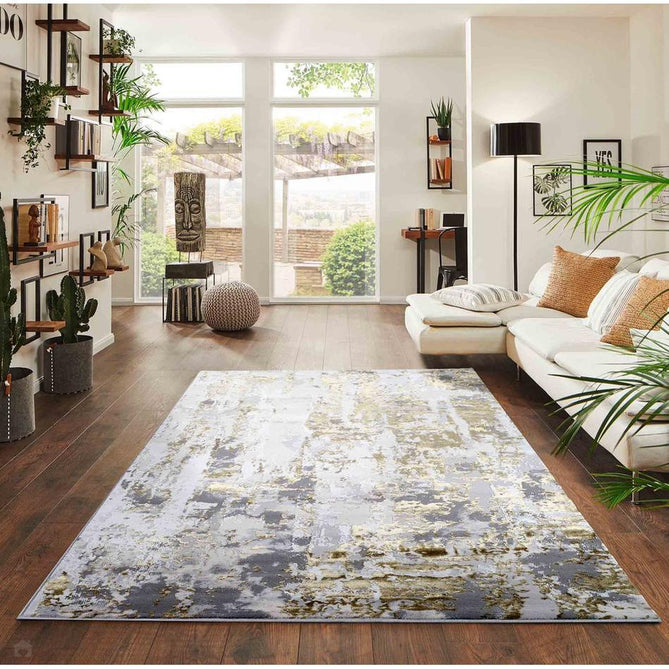 Emperor 320 Styra EMP20 Modern Abstract Distressed Metallic Shimmer Soft Textured Hi-Lo Polyblend Short Pile Gold Rug-Desire Rugs-Rug Love - The Most Loved Rug Store