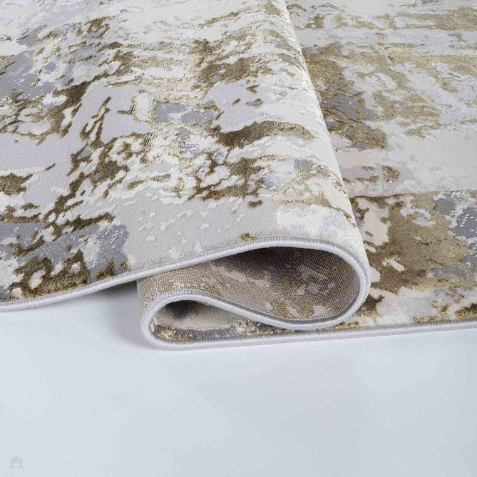 Emperor 320 Styra EMP20 Modern Abstract Distressed Metallic Shimmer Soft Textured Hi-Lo Polyblend Short Pile Gold Runner