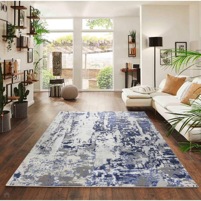 Emperor 320 Styra EMP20 Modern Abstract Distressed Metallic Shimmer Soft Textured Hi-Lo Polyblend Short Pile Navy Rug-Desire Rugs-Rug Love - The Most Loved Rug Store