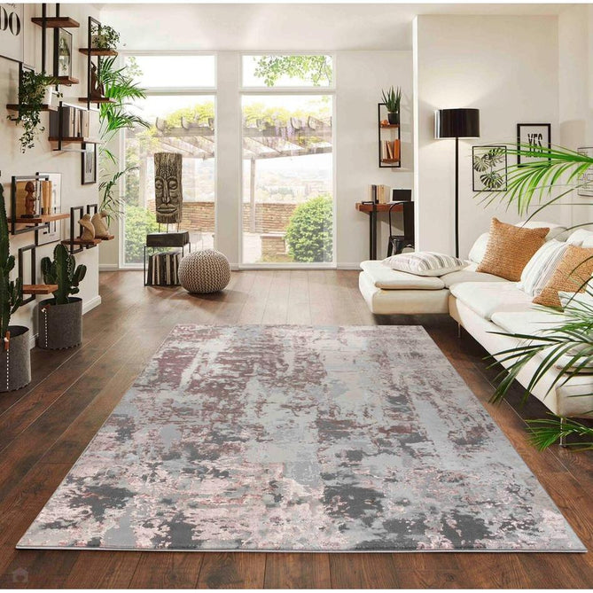 Emperor 320 Styra EMP20 Modern Abstract Distressed Metallic Shimmer Soft Textured Hi-Lo Polyblend Short Pile Pink Rug-Desire Rugs-Rug Love - The Most Loved Rug Store