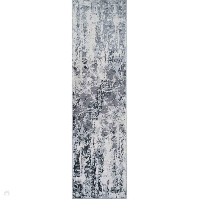 Emperor 320 Styra EMP20 Modern Abstract Distressed Metallic Shimmer Soft Textured Hi-Lo Polyblend Short Pile Silver Runner