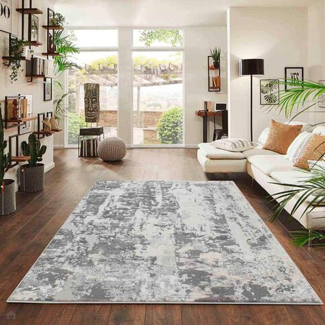 Emperor 320 Styra EMP20 Modern Abstract Distressed Metallic Shimmer Soft Textured Hi-Lo Polyblend Short Pile Silver Rug-Desire Rugs-Rug Love - The Most Loved Rug Store