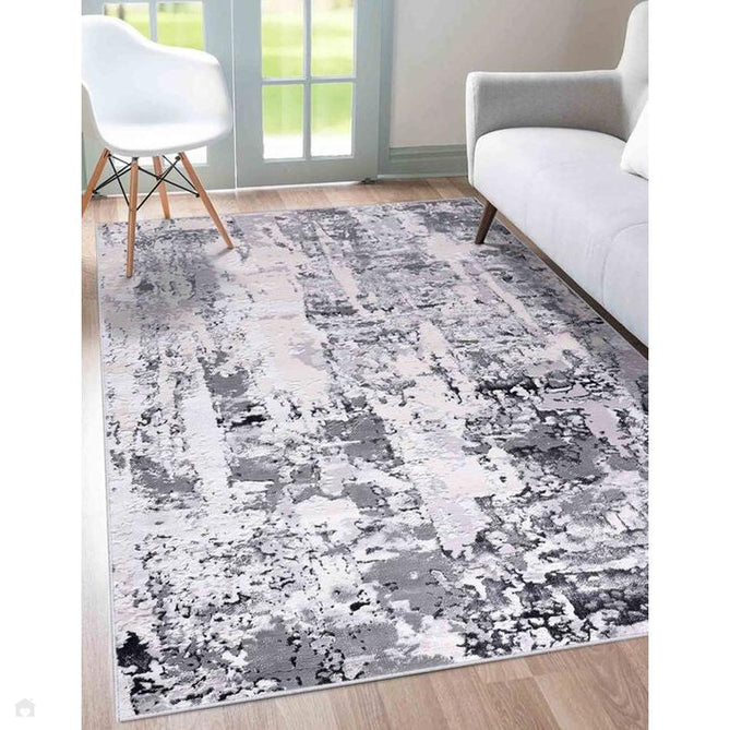 Emperor 320 Styra EMP20 Modern Abstract Distressed Metallic Shimmer Soft Textured Hi-Lo Polyblend Short Pile Silver Rug-Desire Rugs-Rug Love - The Most Loved Rug Store