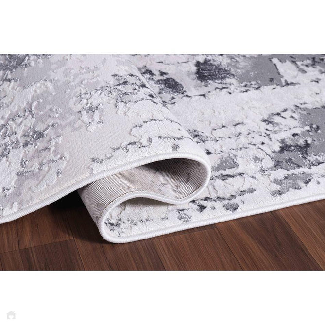 Emperor 320 Styra EMP20 Modern Abstract Distressed Metallic Shimmer Soft Textured Hi-Lo Polyblend Short Pile Silver Runner
