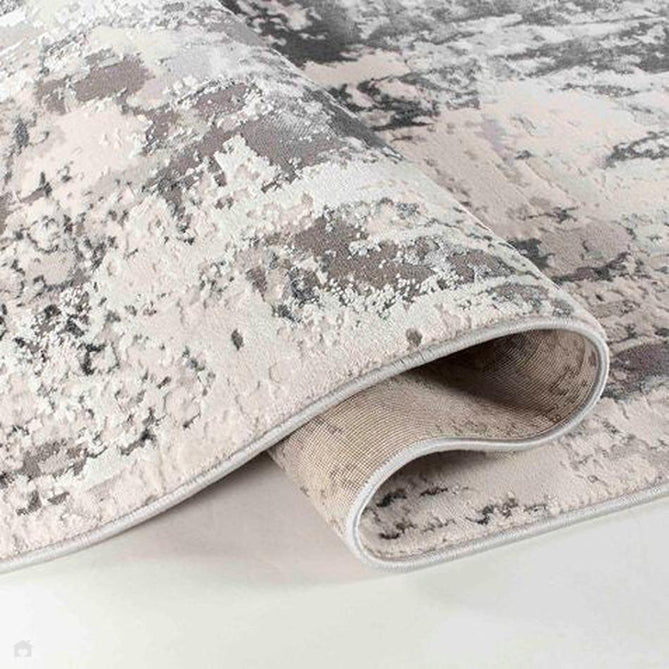 Emperor 320 Styra EMP20 Modern Abstract Distressed Metallic Shimmer Soft Textured Hi-Lo Polyblend Short Pile Silver Runner
