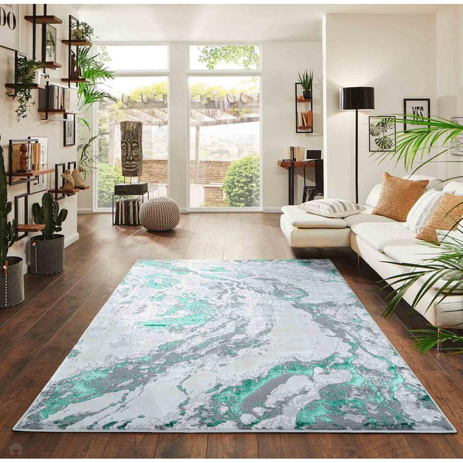 Emperor 325 Picasso EMP25 Modern Abstract Distressed Metallic Shimmer Soft Textured Hi-Lo Polyblend Short Pile Aqua Rug-Desire Rugs-Rug Love - The Most Loved Rug Store