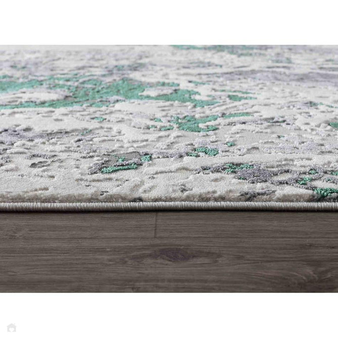 Emperor 325 Picasso EMP25 Modern Abstract Distressed Metallic Shimmer Soft Textured Hi-Lo Polyblend Short Pile Aqua Runner