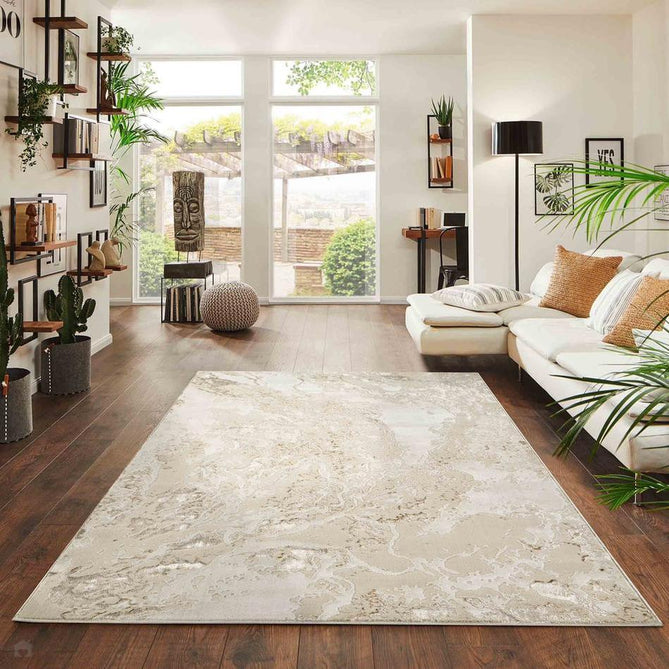 Emperor 325 Picasso EMP25 Modern Abstract Distressed Metallic Shimmer Soft Textured Hi-Lo Polyblend Short Pile Beige Rug-Desire Rugs-Rug Love - The Most Loved Rug Store