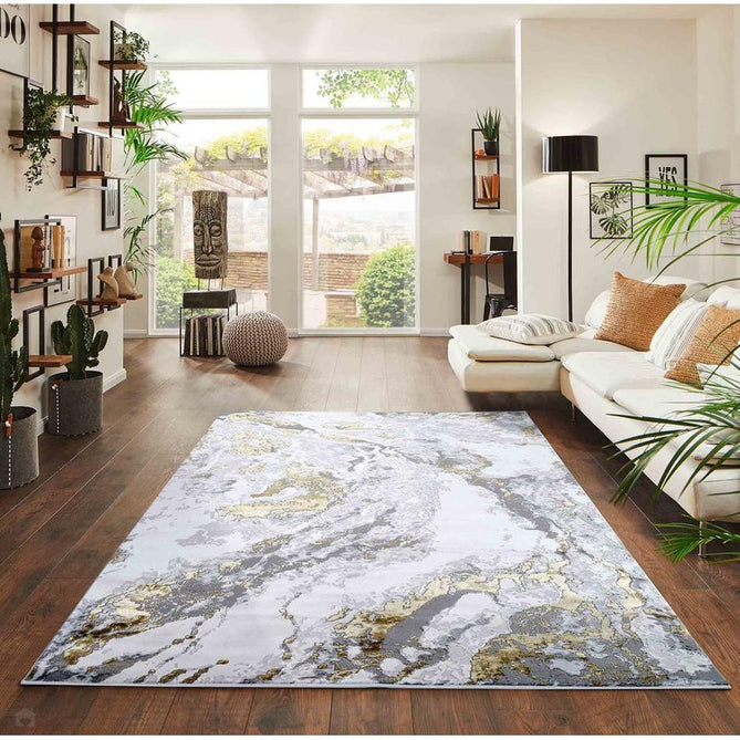 Emperor 325 Picasso EMP25 Modern Abstract Distressed Metallic Shimmer Soft Textured Hi-Lo Polyblend Short Pile Gold Rug-Desire Rugs-Rug Love - The Most Loved Rug Store