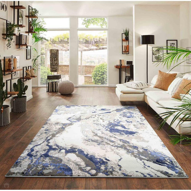 Emperor 325 Picasso EMP25 Modern Abstract Distressed Metallic Shimmer Soft Textured Hi-Lo Polyblend Short Pile Navy Rug-Desire Rugs-Rug Love - The Most Loved Rug Store