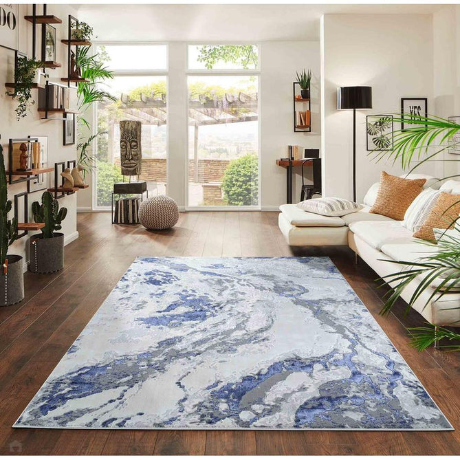 Emperor 325 Picasso EMP25 Modern Abstract Distressed Metallic Shimmer Soft Textured Hi-Lo Polyblend Short Pile Navy Rug-Desire Rugs-Rug Love - The Most Loved Rug Store
