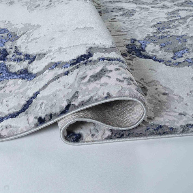 Emperor 325 Picasso EMP25 Modern Abstract Distressed Metallic Shimmer Soft Textured Hi-Lo Polyblend Short Pile Navy Runner