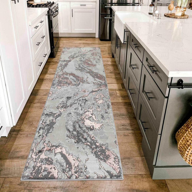 Emperor 325 Picasso EMP25 Modern Abstract Distressed Metallic Shimmer Soft Textured Hi-Lo Polyblend Short Pile Pink Runner