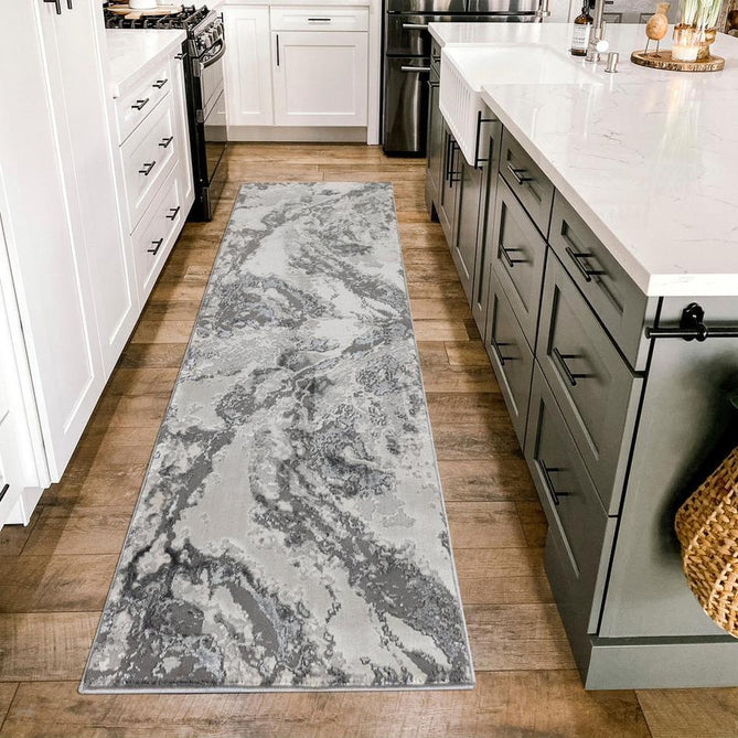 Emperor 325 Picasso EMP25 Modern Abstract Distressed Metallic Shimmer Soft Textured Hi-Lo Polyblend Short Pile Silver Rug-Desire Rugs-Rug Love - The Most Loved Rug Store