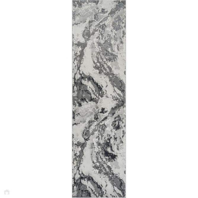 Emperor 325 Picasso EMP25 Modern Abstract Distressed Metallic Shimmer Soft Textured Hi-Lo Polyblend Short Pile Silver Runner