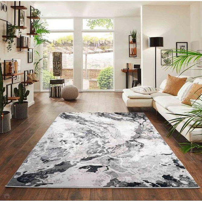 Emperor 325 Picasso EMP25 Modern Abstract Distressed Metallic Shimmer Soft Textured Hi-Lo Polyblend Short Pile Silver Rug-Desire Rugs-Rug Love - The Most Loved Rug Store